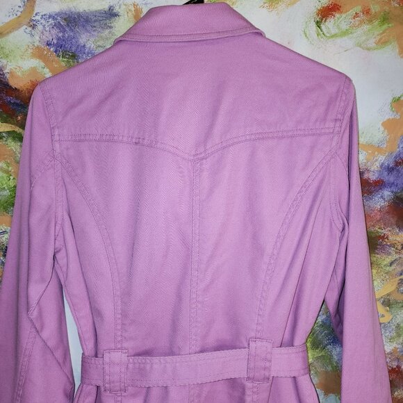 Vintage Styled Lilac Button-Front Trench Coat With Belt- Liz Claiborne - Picture 13 of 13